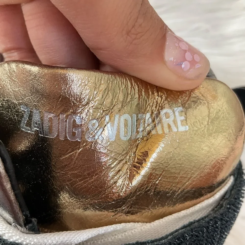NEW Zadig & Voltaire Silver Gold Mid Top Flash Vintage Metallic Mix Sneakers 6.5